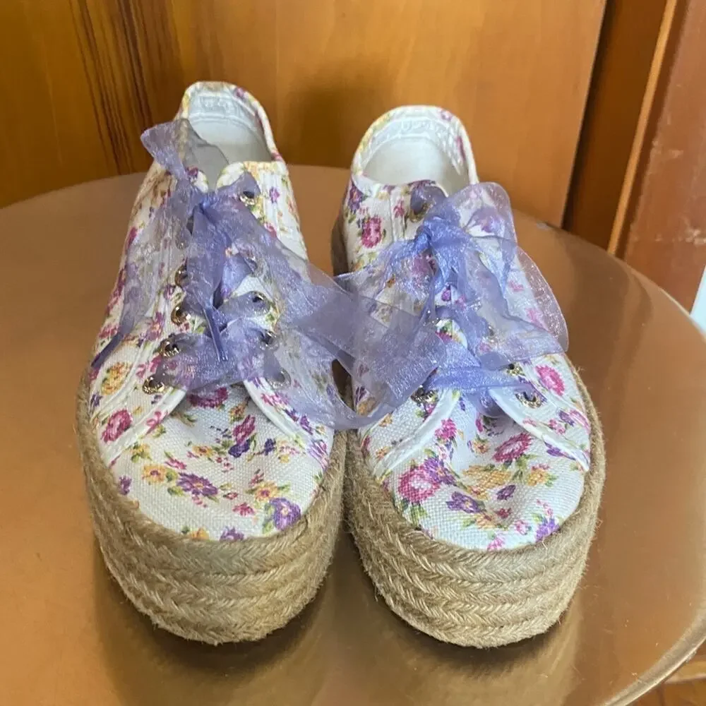 LoveShackFancy Floral Espadrille Platform Sneakers Superga Sheer Purple Laces
